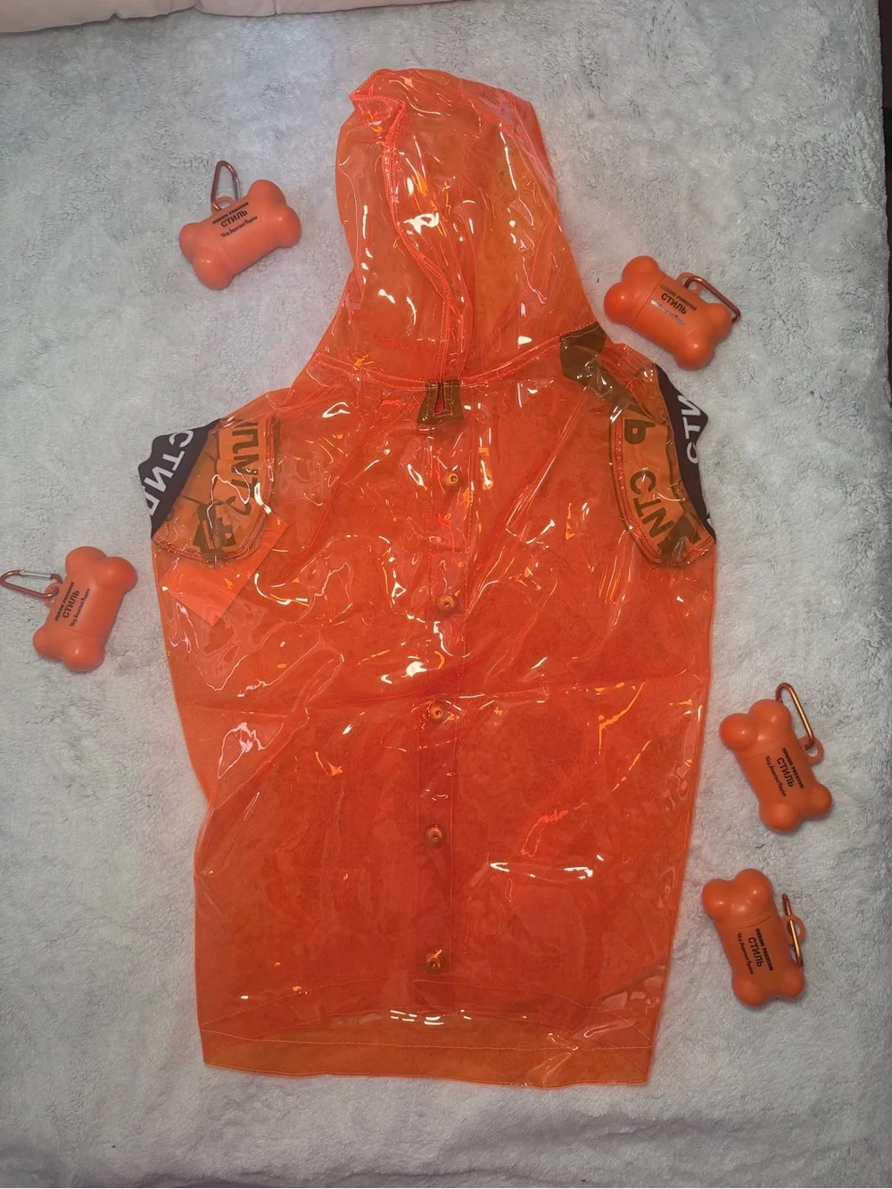 Heron Preston & Very Important Dogs - Clear Orange Rain Coat For Dog, Size XL